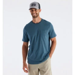 Men's Bamboo Heritage Pocket Tee -On Running Store heritage pocket tee slate blue men 1
